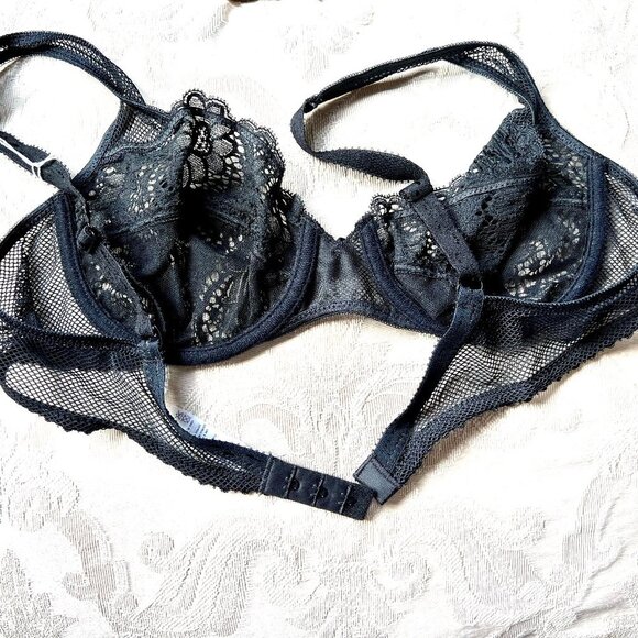 Vintage Lou Bra from Paris, France Lace Underwire Black Fishnet Bra NWT - Picture 14 of 16